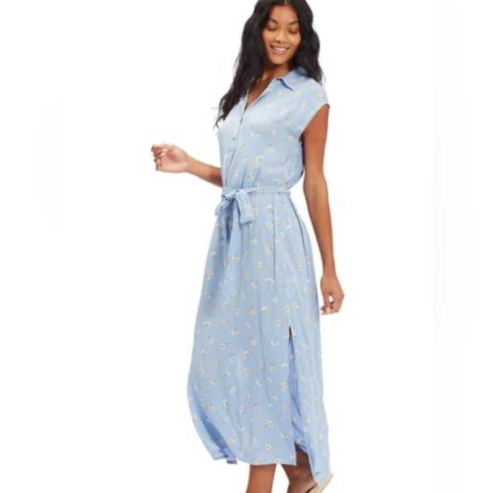 Billabong Lovely Waves Button Front Floral Midi Dress Sweet Blue Size Medium